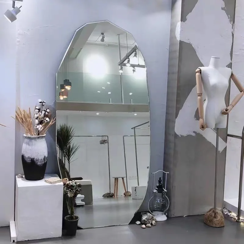 

Full Body Tempered Glass Mirror Dress Women Hanging Hotel Decorative Irregular Shape Mirror Bathroom Lace Boy Aynası Home Decor