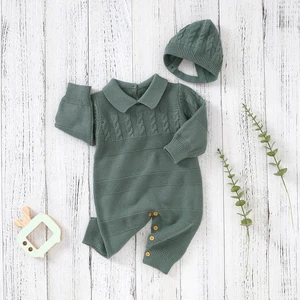 Imported Baby Rompers Clothes Winter Long Sleeve Knitted Newborn Boy Girl Cotton Jumpsuits Hats Sets Autumn 0