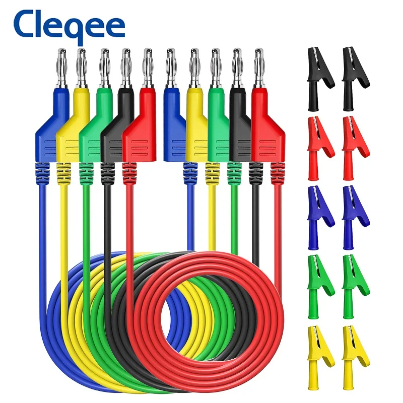Cleqee P1036.2002 Series, 15 шт., двойной 4 мм штекер типа «банан», комплект тестовых проводов для мультиметра с изоляционными зажимами типа «крокодил», кабель 1000 В, 15 А