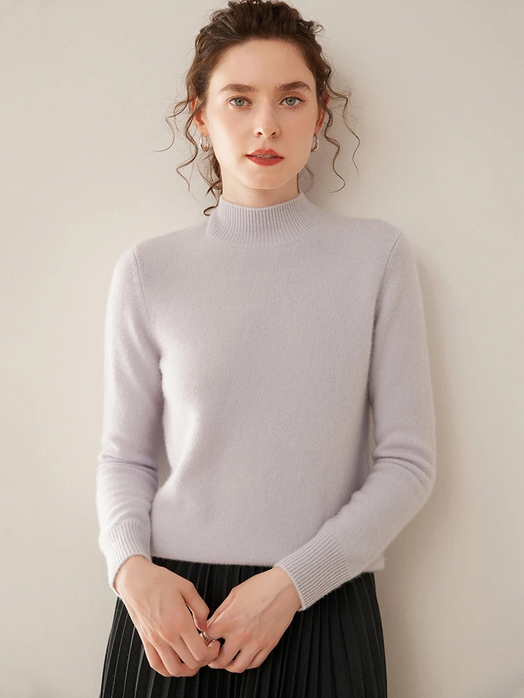 Zhenkang Saini Thickened a-Gauge Baby00% Pure Cashmere Sweater Women Half-high Collar Loose Knitted Bottoming Shirt |
