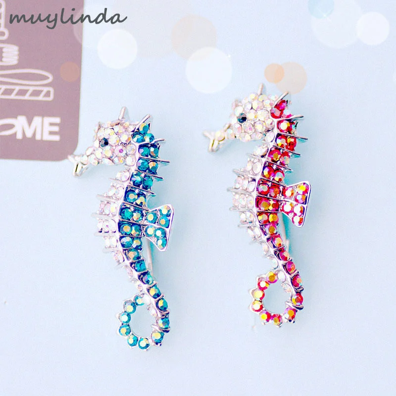 

Creative New Color rhinestone seahorse brooch woman party wedding costume accessories pin animal brooches gift