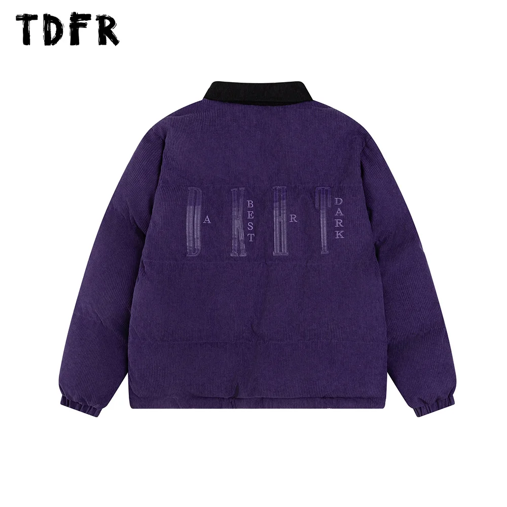 Вельветовая стеганая куртка с нашивкой и вышивкой мужская уличная зимняя