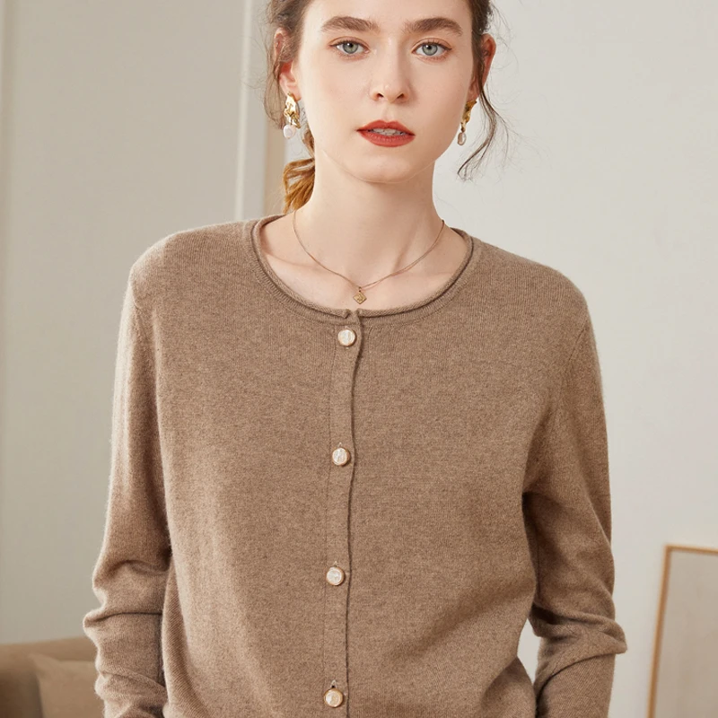 

2022 Autumn Women's Cardigan 100% Cashmere Knitted Sweater Chic Tops Coat Causal Outwear Full Sleeve Loose Women's Shirt Spring