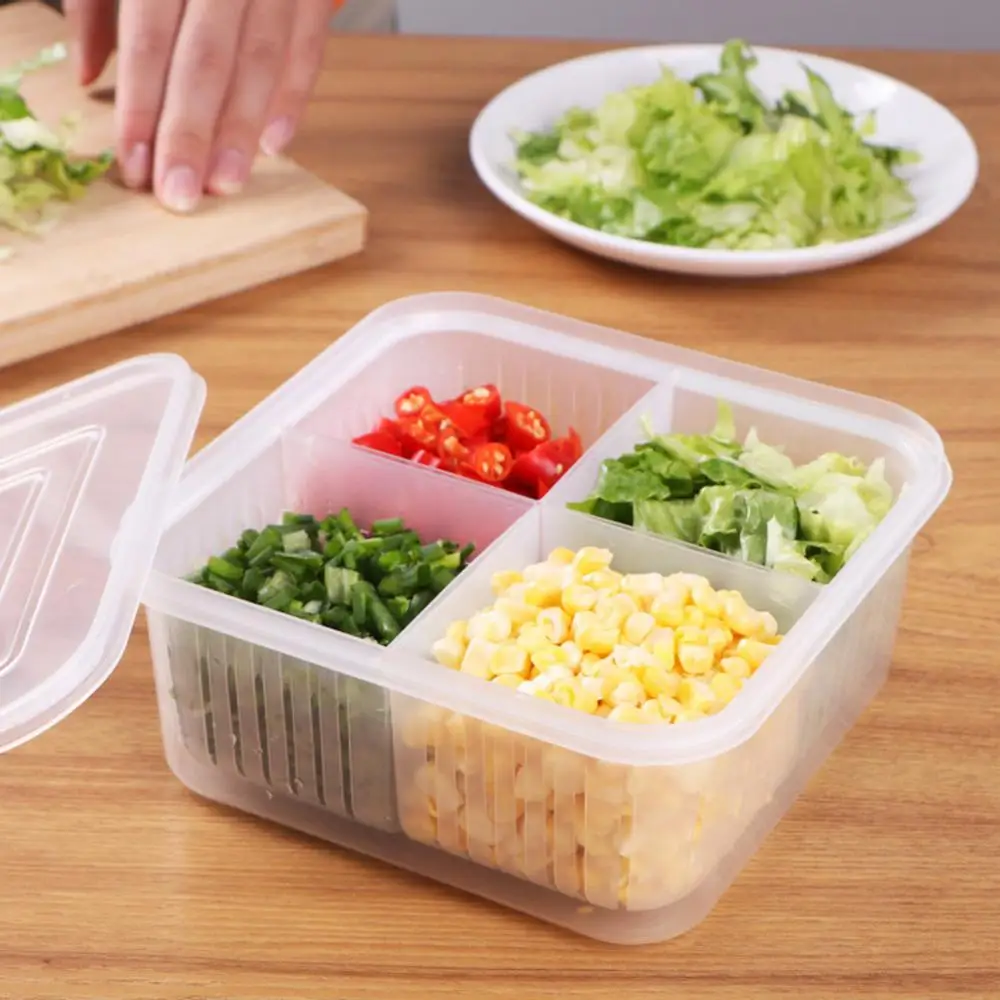Compartment Fresh Keeping Box 4 Grids Plastic Food Organizer Kitchen Tools And Gadgets Green Onion Fresh-keeping Box Sub-packed images - 6