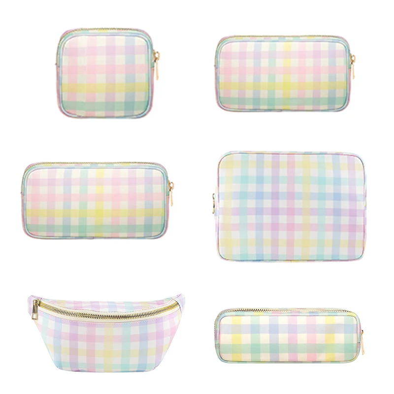 S M L XL Makeup Bag Rainbow Plaid Toiletry Storage Pouch Grid Pattern Outdoor Fanny Pack Travel Wash Cosmetic Bag Gift Organizer