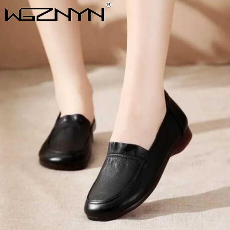 

New Arrival Spring Women Shoes Pleated Genuine PU Leather Flats Shoes Woman Comfortable Grandma Shoes Female Hand-sewn Loafers