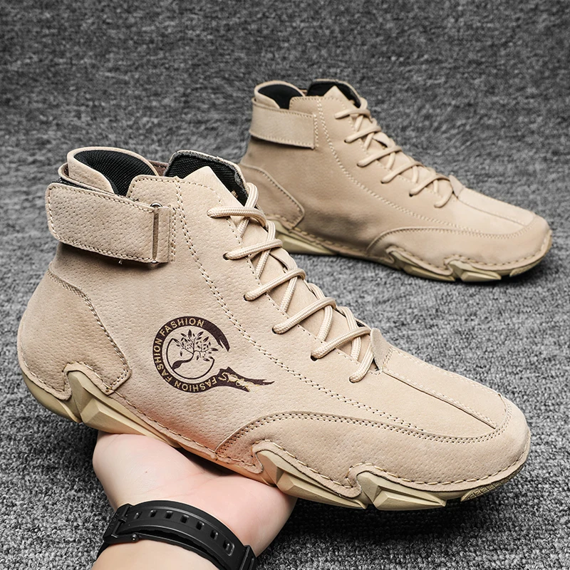 

Spring and Autumn New Men's Casual Shoes Short Boots Leather Luxury High Top Sneakers Motorcycle Ankle Boots 2023 New