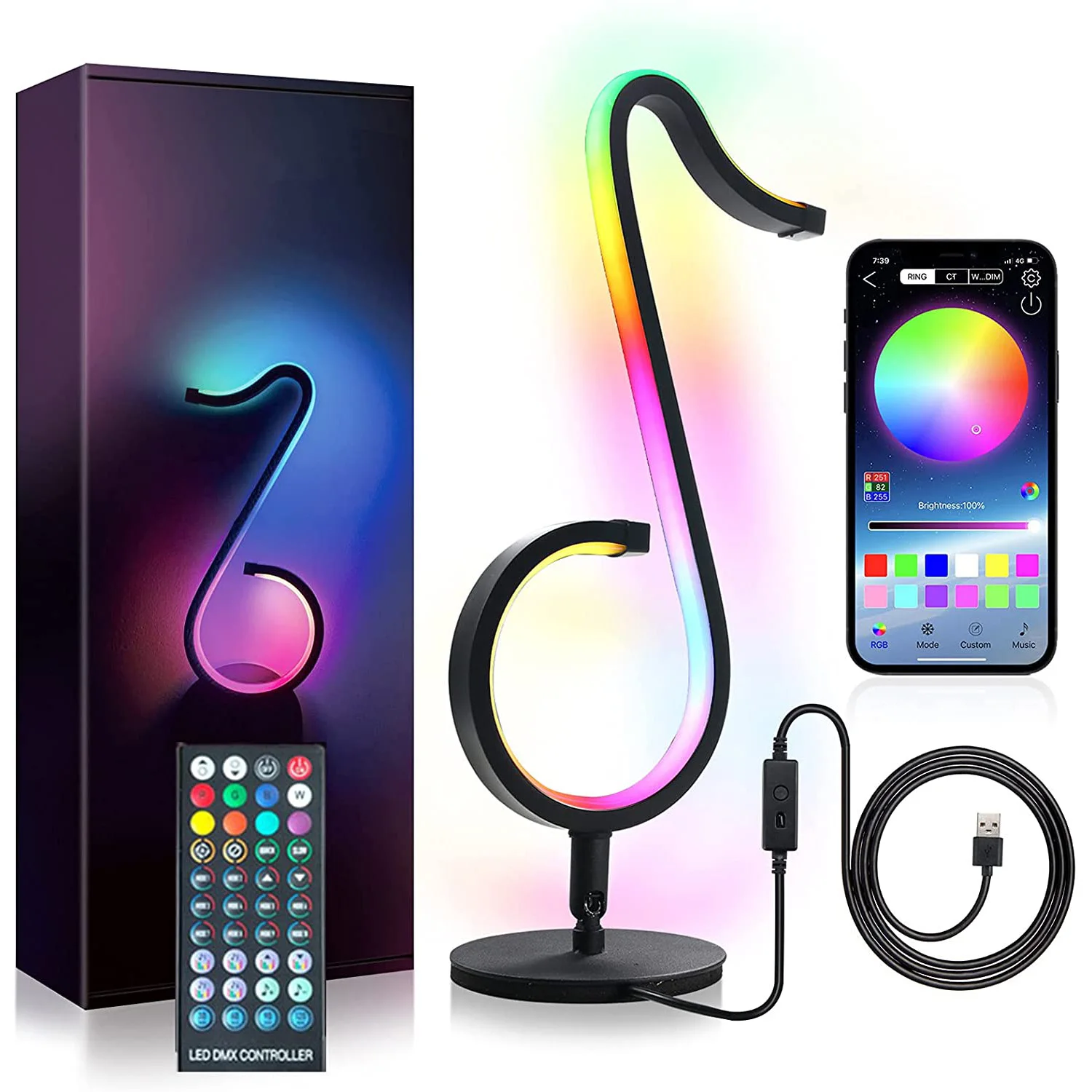 

LED Smart Desk Lamp 2 in 1 Multifunctional RGB Wall Lamp Table Night Light,USB Powered,APP+Remote Control,Creative Gifts,Bedroom