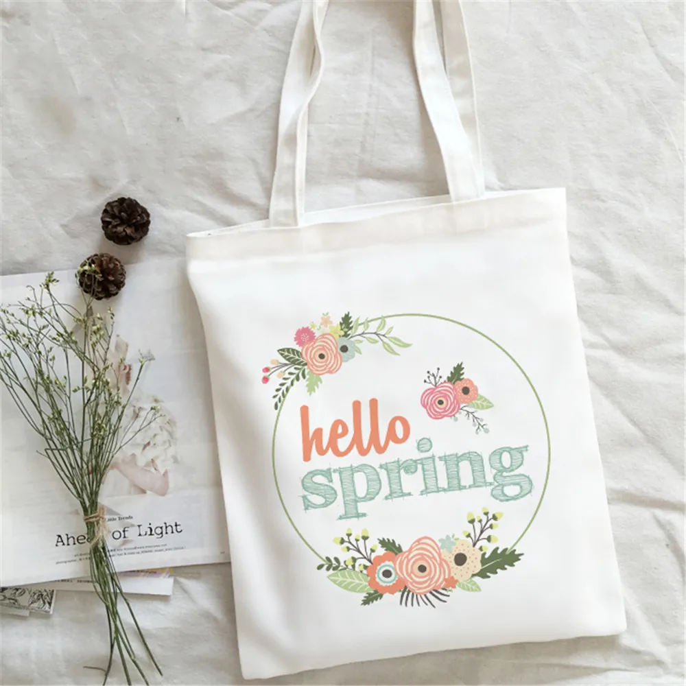 

Здравствуйте, Весенняя сумка для покупок с цветочным принтом, Женская Холщовая Сумка через плечо Ulzzang Eco, вместительная Женская фотосумка