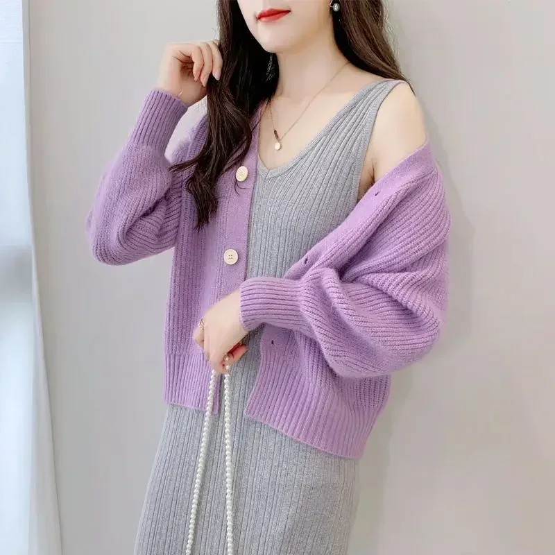 

Knit Tops for Woman Pink Short Women's Sweater Cardigan V-neck Crop Economics Cheap and Free Shipping Offers Jersey Korean Style