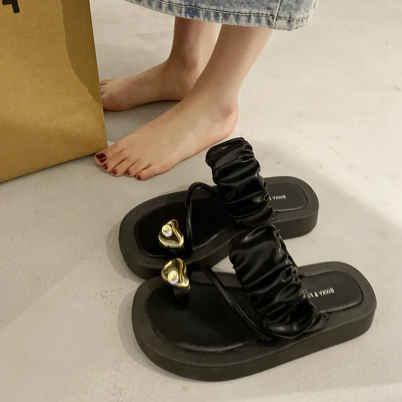 Flats Platform Fashion Shoes Crystal Clip-toe Slippers Women Flip-flops 2023 Casual Slides New Trend Summer Sandals Lady Zapatos