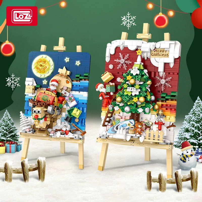 

LOZ1282Sleigh Scooter 1283 Рождественская стоящая Живопись тела мелкие частицы строительные блоки головоломка игрушка мозг-обучение подарок орнамент