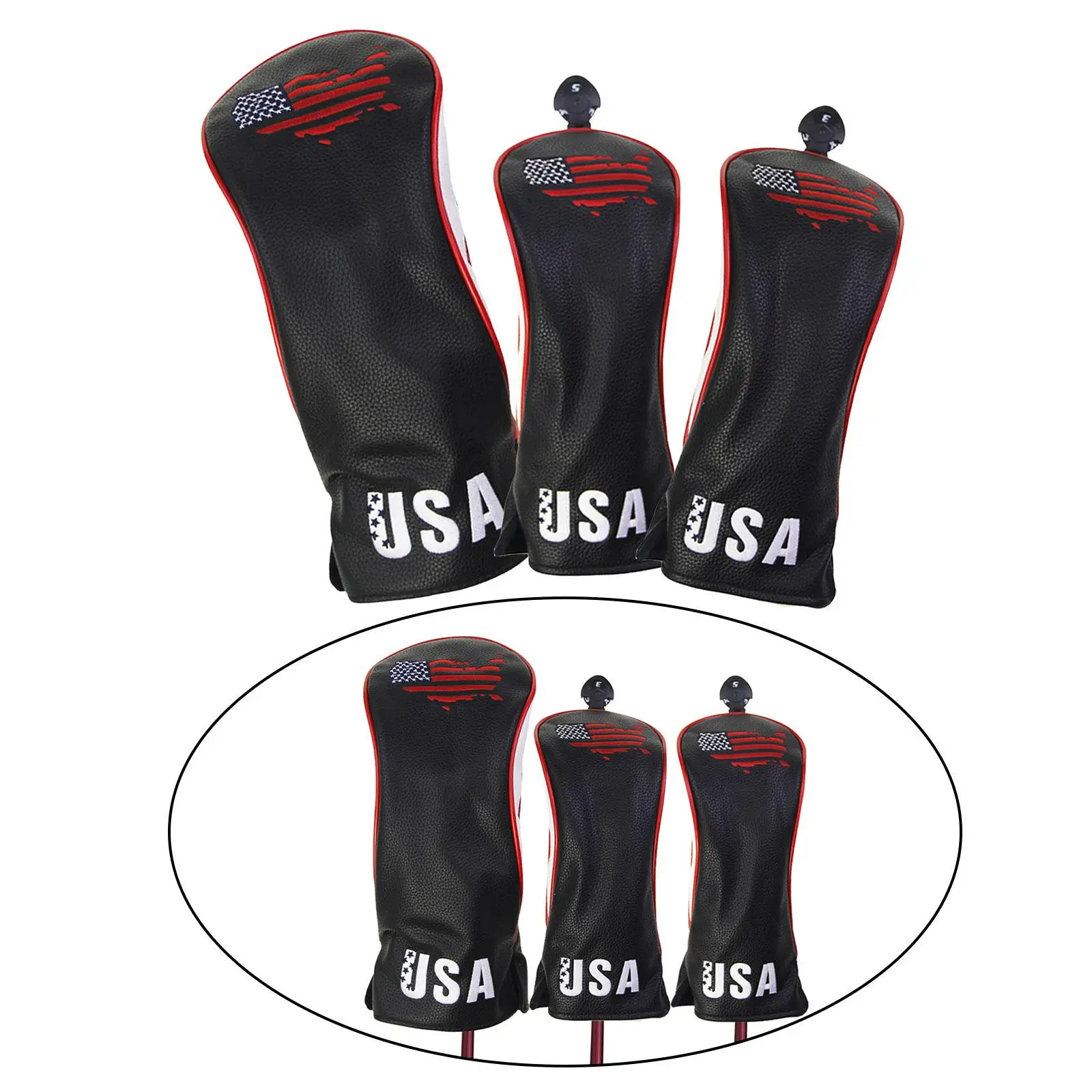 

3x Golf Wood Headcover PU Leather Driver Head Cover Sleeve No.Tag