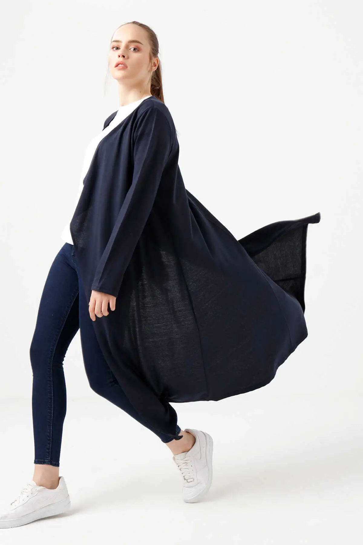 

Women's Cardigan Navy Blue Two-Thread Loose Casual Knitted Quality Fashion Cardigan Sweaters Loose Sweater Jumper