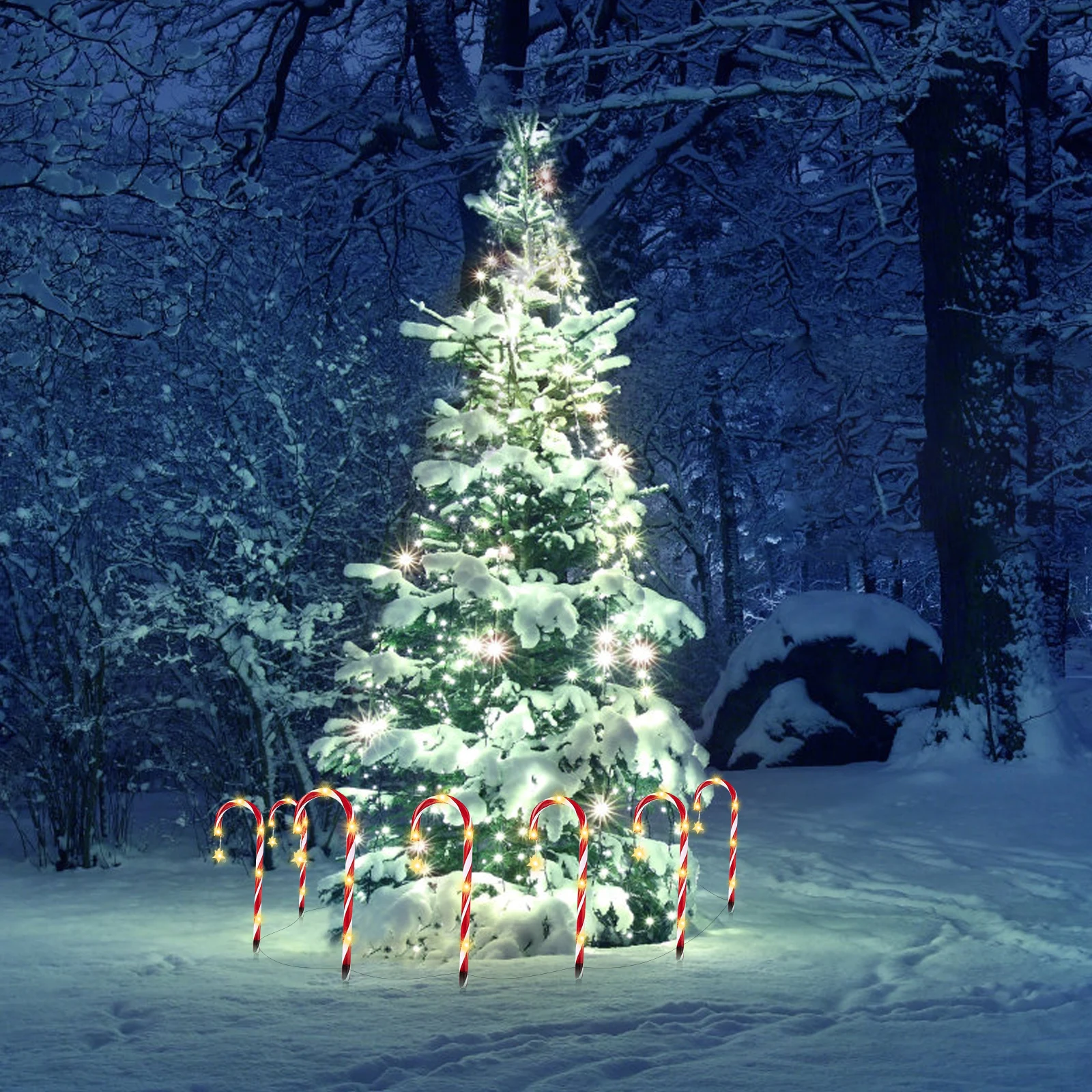 

Solar Christmas Ground Plug Crutch Lamps Waterproof 8 Modes Festive Lawn Lights Outdoor Walkway Candy Cane Lamp for Lighting