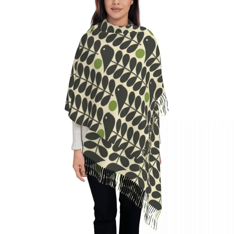 

Orla Kiely Dark Color Scarf Wrap Women Long Winter Warm Tassel Shawl Unisex Scandinavian Flower Scandi Retro Scarves
