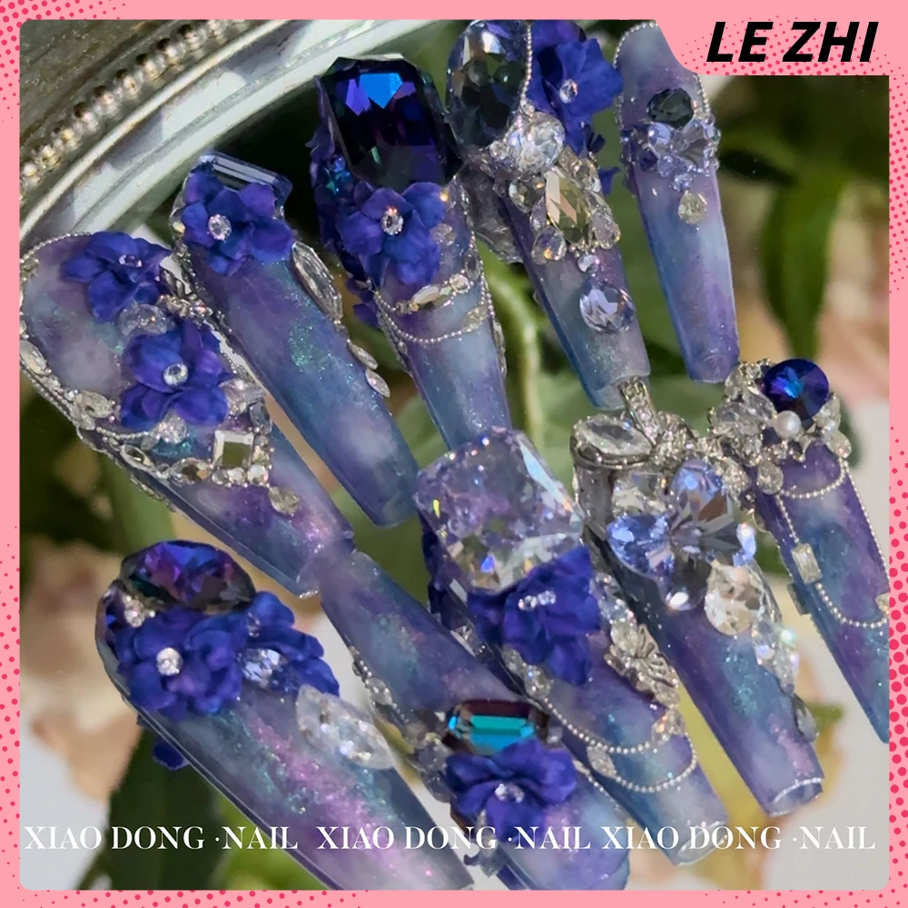 10 шт. благородные фиолетовые цветы накладные ногти вечерние наклейки 3D циркон