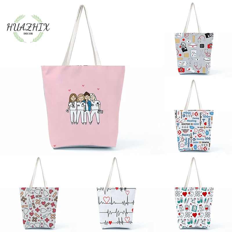 

Dentist Nurse Shoulder Bag Cartoon Customized Harajuku Design Handbag Women Eco Reusable Folding Travel Relaxation Shopping Bags