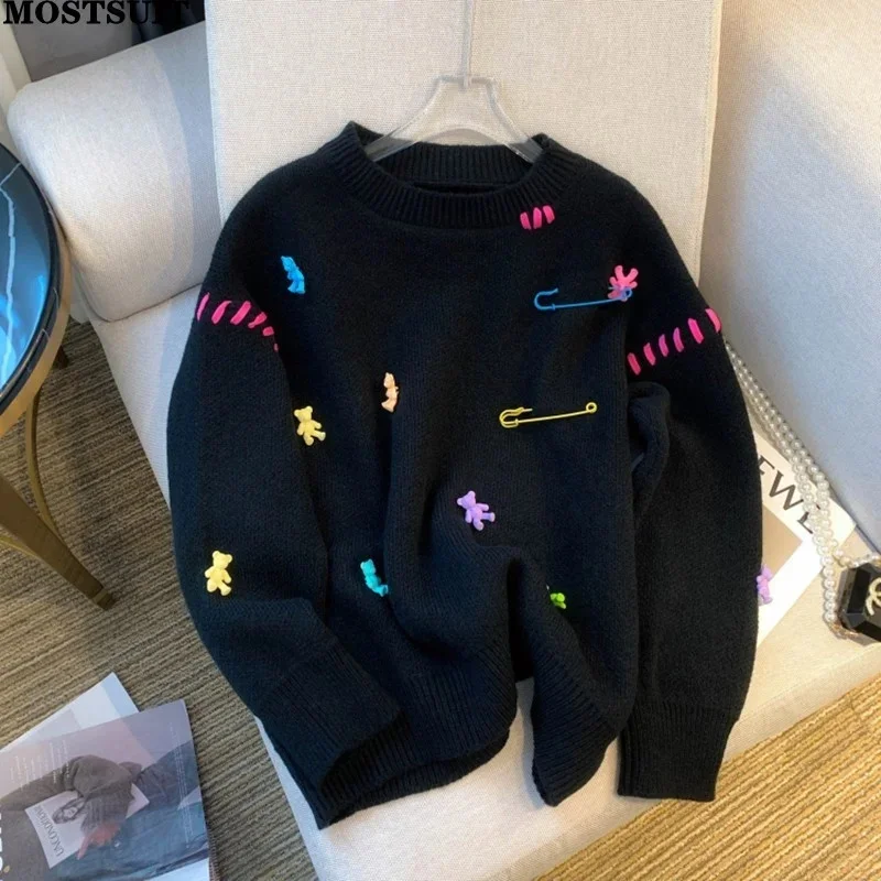 

Stylish Korean Kawaii Sweater Women Autumn Winter Long Sleeve O-neck Loose Tops Pullover Casual Fashion Ladies Chic Jumper 2022