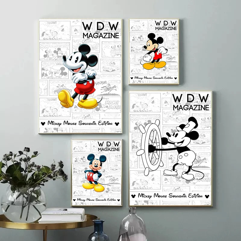 

Disney Mickey Mouse Magazine Layout Canvas Paintings Poster and Prints Wall Art Picture Living Room Kids Bedroom Home Decor
