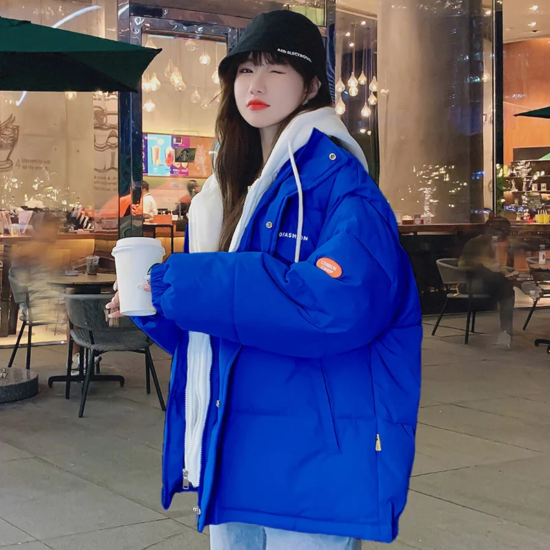 

Thickened Blue Bread Short Cotton Coat Female Korean Version Loose Autumn Winter Jackets Cotton Coat 2022 Woman New Feather