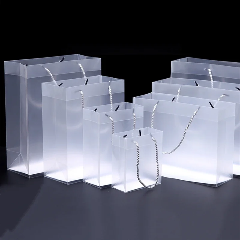 

10pcs Frosted Thickening PVC Portable Bags Environment Protection Market Shopping Clothing Packing Transparent Plastic Handbag