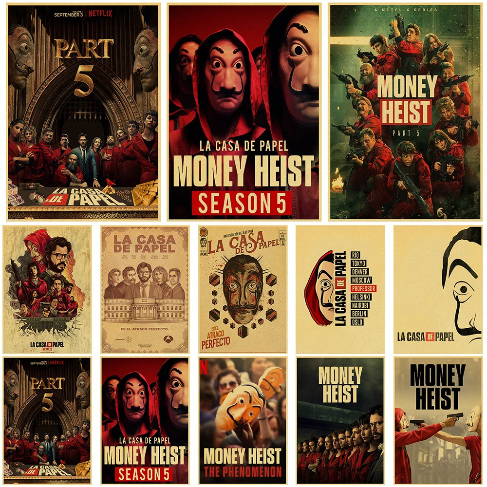 

Постеры из крафт-бумаги с ретро-надписью «La Casa De Papel», винтажный постер для ТВ, домашний декор, рисунок для комнаты, для бара, для кафе, Настенн...