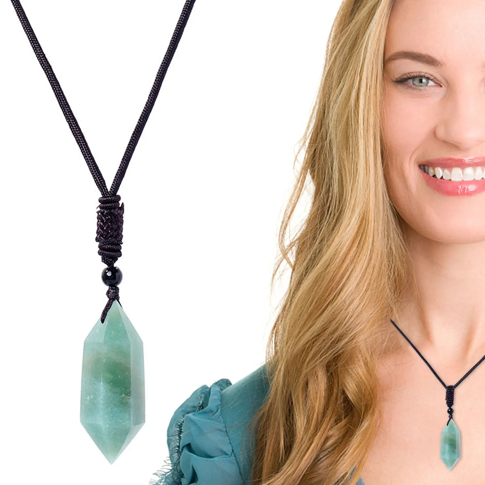 

Jade Aventurine Necklace Hexagonal Crystal Point Pendant Aventurine Crystal Necklace Hexagonal Gemstone Necklace For Women Men