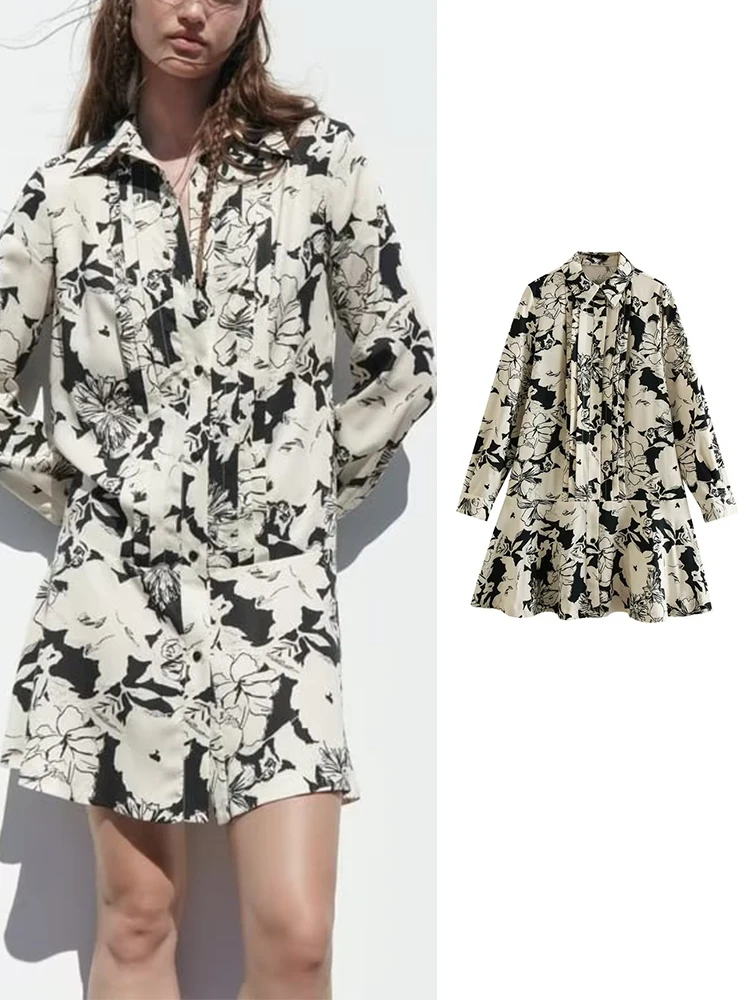 

Женское платье-рубашка с длинным рукавом и принтом, повседневное праздничное офисное платье-мини с подолом типа А, 2023