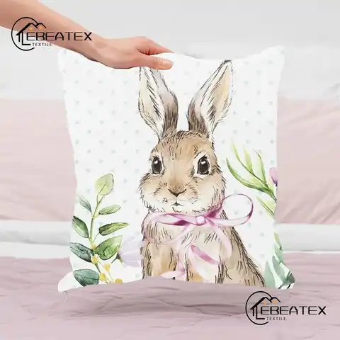 Пасхальный чехол для подушки в виде кролика, разноцветный весенний цветочный принт, чехол для подушки, чехол для домашнего декора, наволочк...