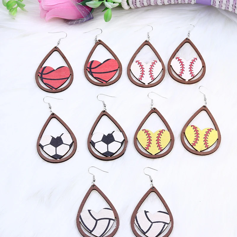 

VSnow Statement Waterdrop Shape Hollow Out Love Heart Dangle Earings for Women Football Wood Geometric Earings Jewellery