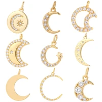 moon charms for jewelry making supplies gold color crescent moon pendant diy earring bracelet necklace copper zircon accessories