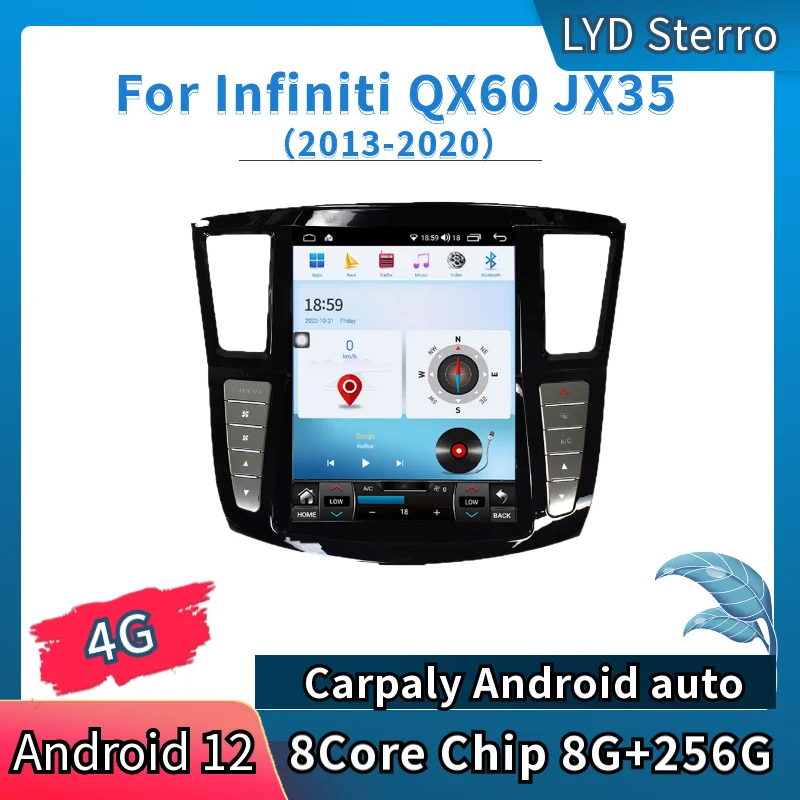 

LYD для Infiniti QX60 JX35 2013-2020 Android 12 Автомобильный мультимедийный плеер авторадио GPS-навигация аудио стерео 8CoreChip Bluetooth