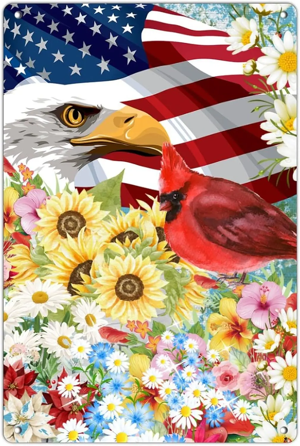 4 июля Ptrotc Sunflower Crdnls 812n Metl Tn Sgn Frmhouse Pubs Club Office Resturnts Wll Decor lumnum mer Flg US Vet