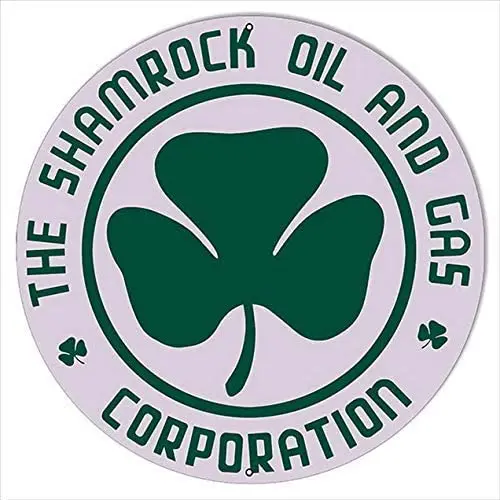 

Wisesign Large Shamrock Corporation Oil and Gas Round Metal Tin Sign for Garage Man Cave Sign Oil Sign 12x12 Inches
