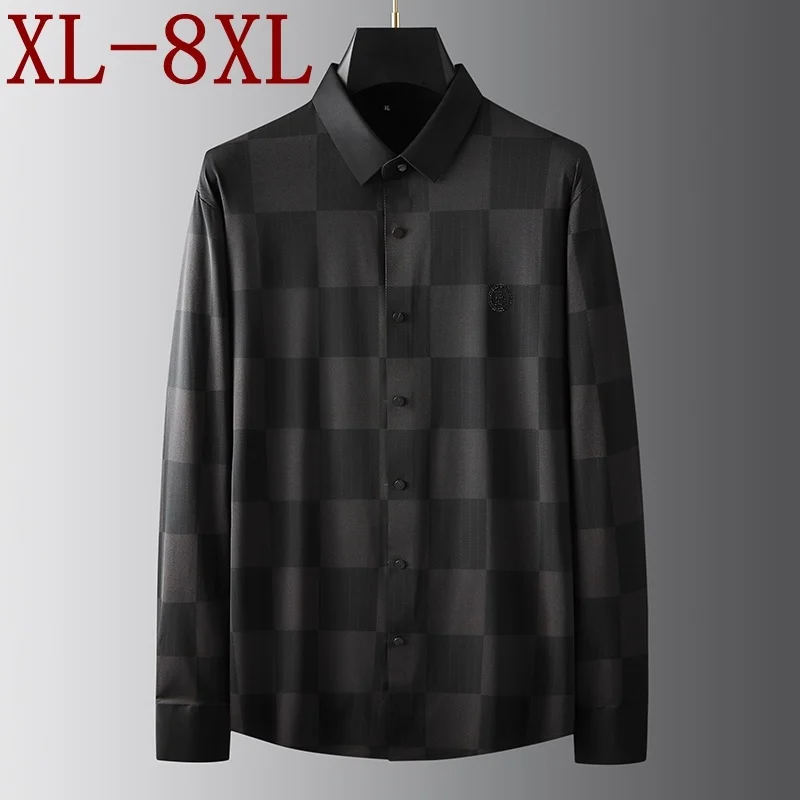 

7XL 8XL 6XL New Autumn England Style Plaid Shirt Men Brand Clothing Top Quality Business Mens Shirts Casual Loose chemise homme