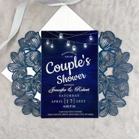 10 pieceslot laser floral xv quinceanera invitations pearly navy blue wedding invitation card with belt reply card ic057