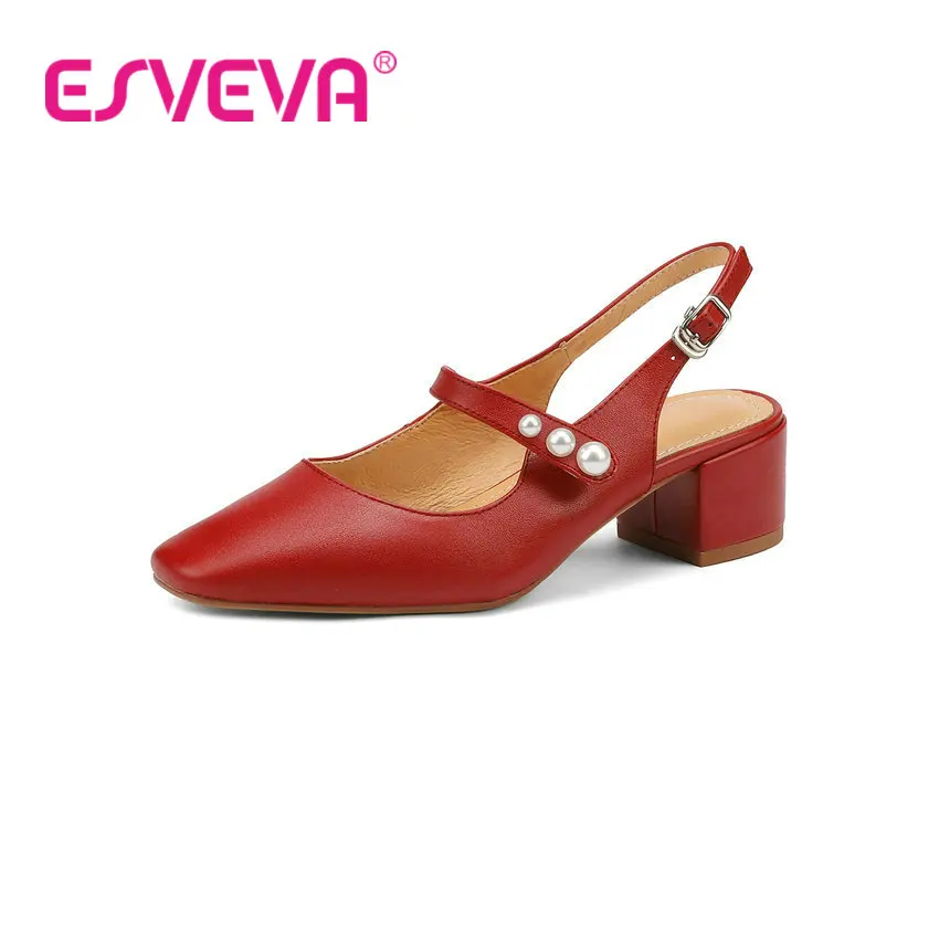 

ESVEVA/2022 г. Сандалии с квадратным носком пикантная модная женская обувь женские туфли-лодочки из коровьей кожи на среднем каблуке с цепочкой и...