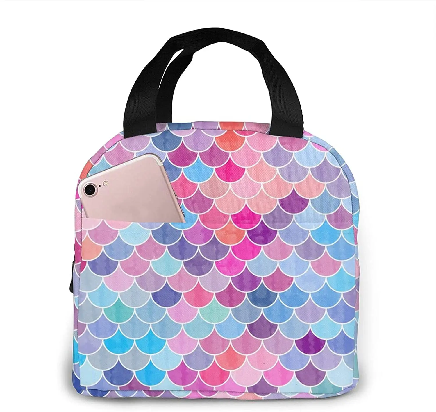 

Mermaid Tail Lunch Bag for Women Insulated Cooler Tote Reusable Lunchbox with Front Pocket Large Containers Work Picnic Fishing