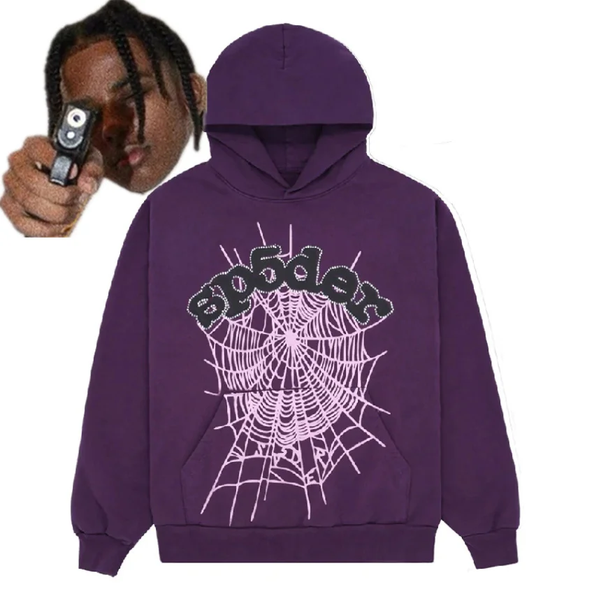 

Пуловер Sp5der 555555, фиолетовый пуловер для мужчин и женщин, Худи оверсайз с надписью Spiderweb