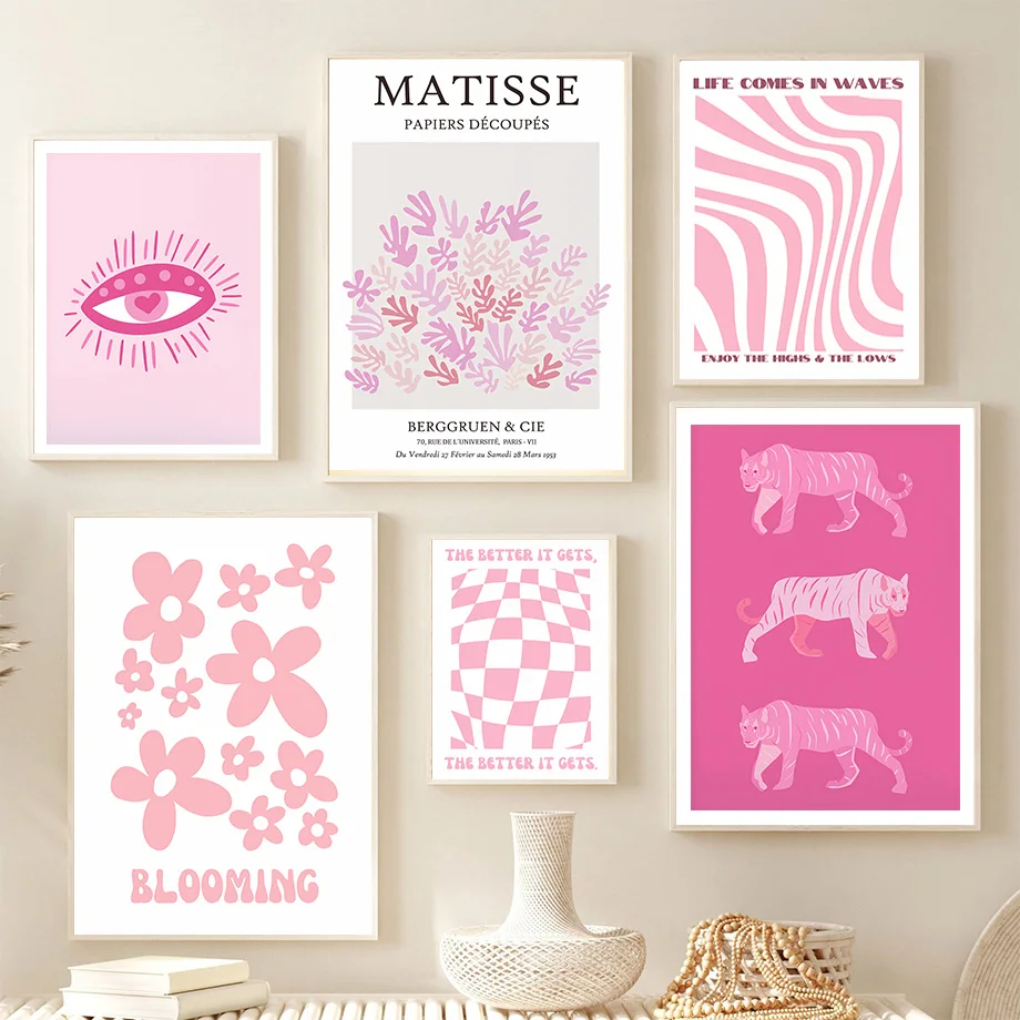 Абстрактные розовые матисы милый цветок отличительные решетчатые постеры и