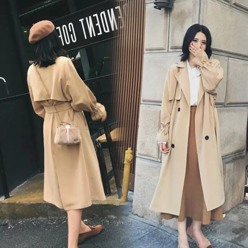 

Женский Тренч с отложным воротником и поясом, элегантная однотонная Минималистичная осенняя одежда, элегантное пальто с длинным рукавом в Корейском стиле, A948