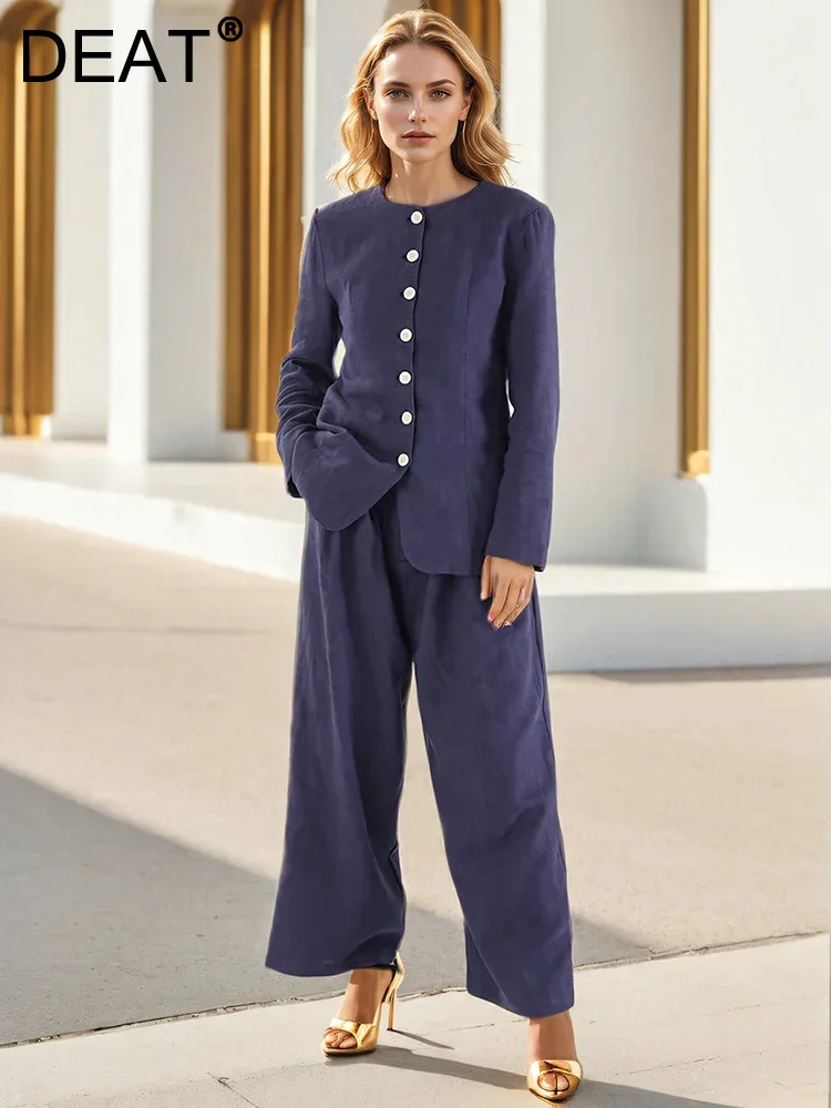 DEAT Элегантный женский комплект из 2 предметов с круглым вырезом однобортное