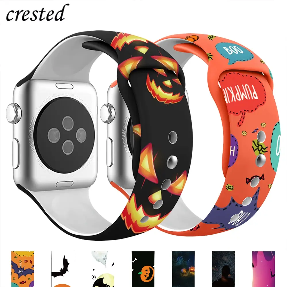 

Ремешок для Apple Watch, браслет с принтом для iWatch series 7 Ultra 6 5 4 3 se 8, 44 мм 40 мм 45 мм 41 мм 38 мм 42 мм 49 мм, Хэллоуин