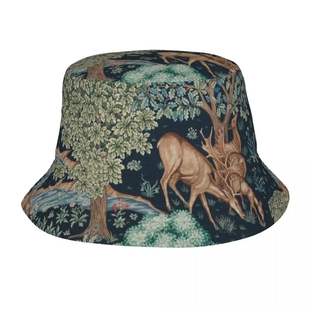 Custom William Morris Deer Bucket Hats Women Men Fashion Summer Beach Sun Textile Pattern Fisherman Cap
