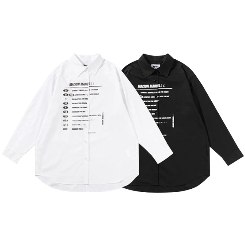 

American Streetwear Mm6 Margiela Long Sleeve Shirts Retro Hip Hop Classic Black White Print Loose Top Tee Men's Women's Clothing