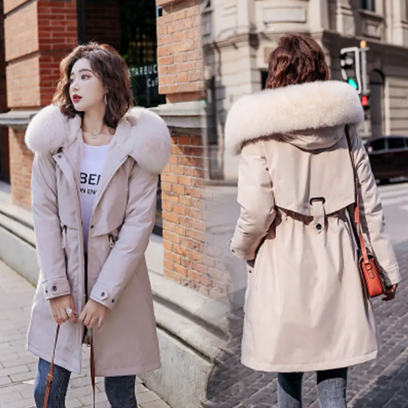 Women Winter Warm Mid-Long Jackets Hooded Parka Thick Jacket Wool Liner Parkas New Female Plus Size M-6XL Fur Solid Cotton Coat