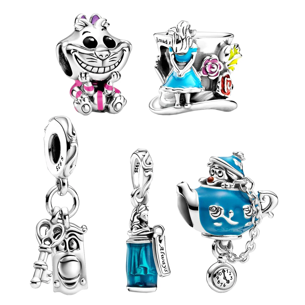 

Fits Pandora series 925 Sterling Silver Alice in Wonderland Birthday Party Teapot Charm Themed Character Pendant Beads