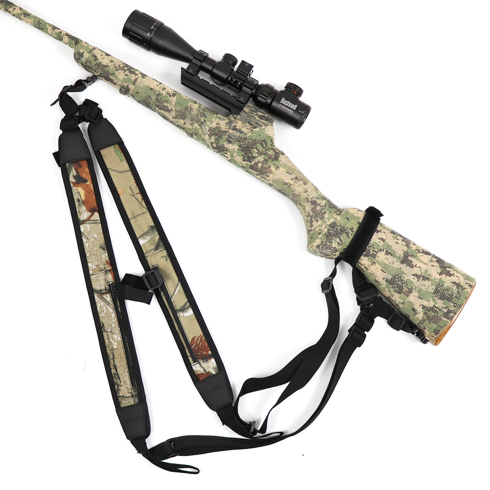 Tactical 2 Point Gun Sling Hunting Camouflage Double Shoulder Backpack Strap Adjustable Neoprene Harness for Hunting Outdoors