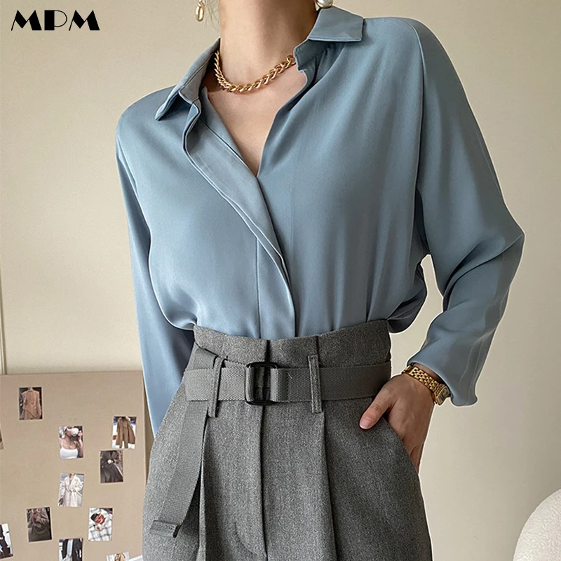 

Temperament Acetate Satin Shirt Loose Fashion Solid Long Sleeve Elegant Women's Blouse Casual Women's Cardigan Top New